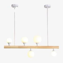 Lustre Scandinave LED Allongé En Bois Et Boules En Verre