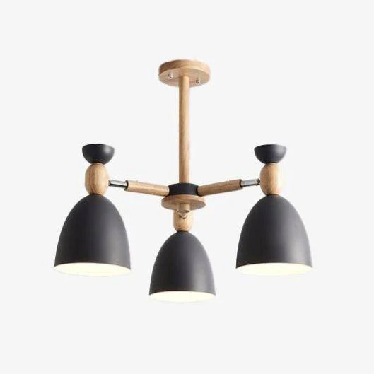 Lustre LED Avec Bras En Bois Et Abats-jours Arrondis 3 Lustre LED Avec Bras En Bois Et Abats-jours Arrondis