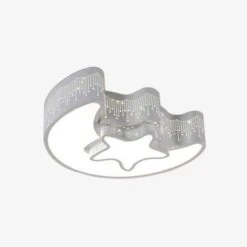 Plafonnier Enfant LED En Forme De Lune Et étoile Blanc Et Gris