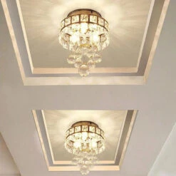 Plafonnier Moderne En Cristal Led Suspendu Intérieur Chrome