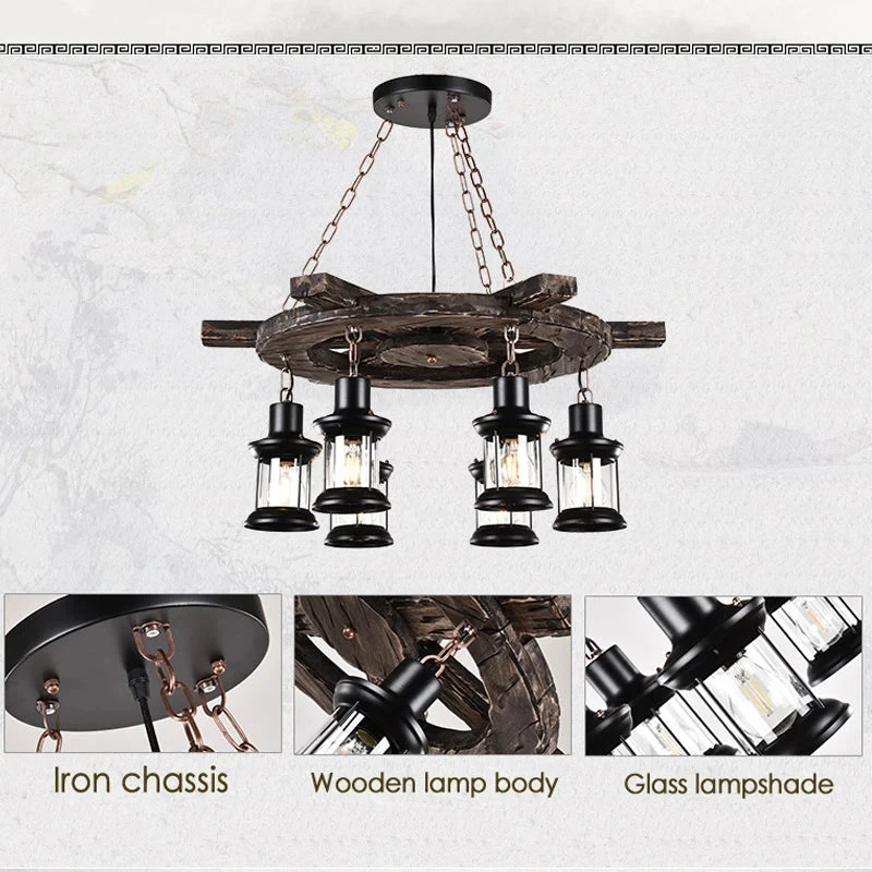 Lustre Industriel Vintage Pour Bar Café Restaurant En Bois 9 Lustre Industriel Vintage Pour Bar Café Restaurant En Bois – Image 7
