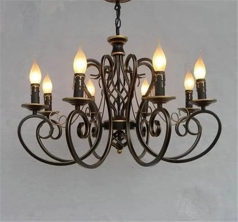 Lustre Vintage Européen En Fer Avec Bougies à Led 6 Lustre Vintage Européen En Fer Avec Bougies à Led – Image 4