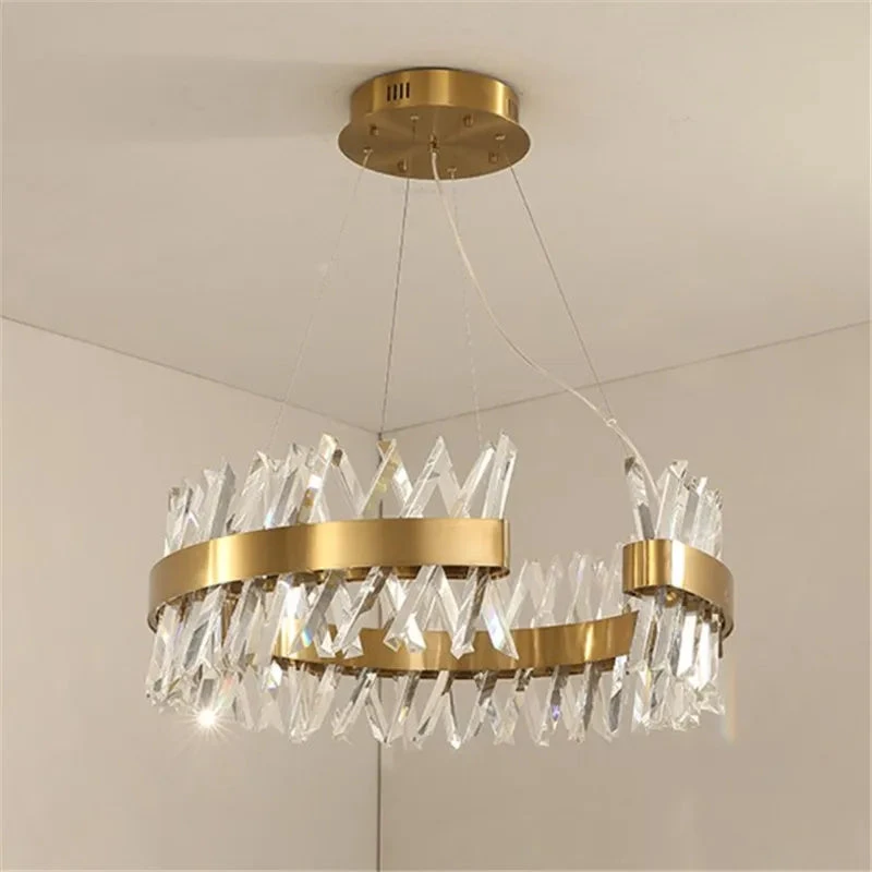 Lustre Moderne En Cristal Doré éclairage Led Design élégant 7 Lustre Moderne En Cristal Doré éclairage Led Design élégant – Image 5