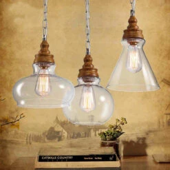 Suspension Rétro En Bois Avec éclairage Led Pour Intérieur