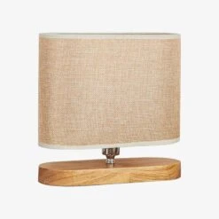 Lampe De Chevet En Bois Et Abat-jour En Tissu Ovale