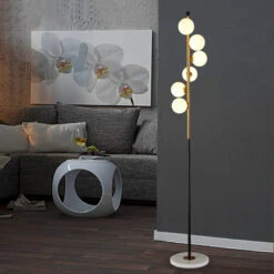 (16mai) Lampadaire Moderne LED Barre Dorée Avec Globes En Verre Inti -Lumeers Boutique Modern LED floor lamps living room standing lighting Nordic lights bedside illumination home deco fixtures bedroom