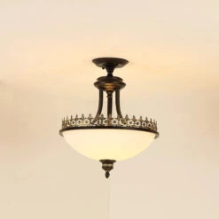 Lustre Led Style Campagnard Américain En Fer Forgé Et Verre