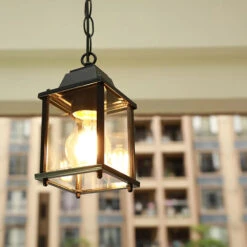 Plafonnier Extérieur Noir E27 Avec Abat-jour En Verre Transparent Pour Entrée Extérieure