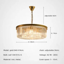 Suspension Rétro En Métal Doré Design Avec Cristal à LED 41 Suspension Rétro En Métal Doré Design Avec Cristal à LED -Lumeers Boutique S1c3d45d3fa50421bad136b44b9947151A