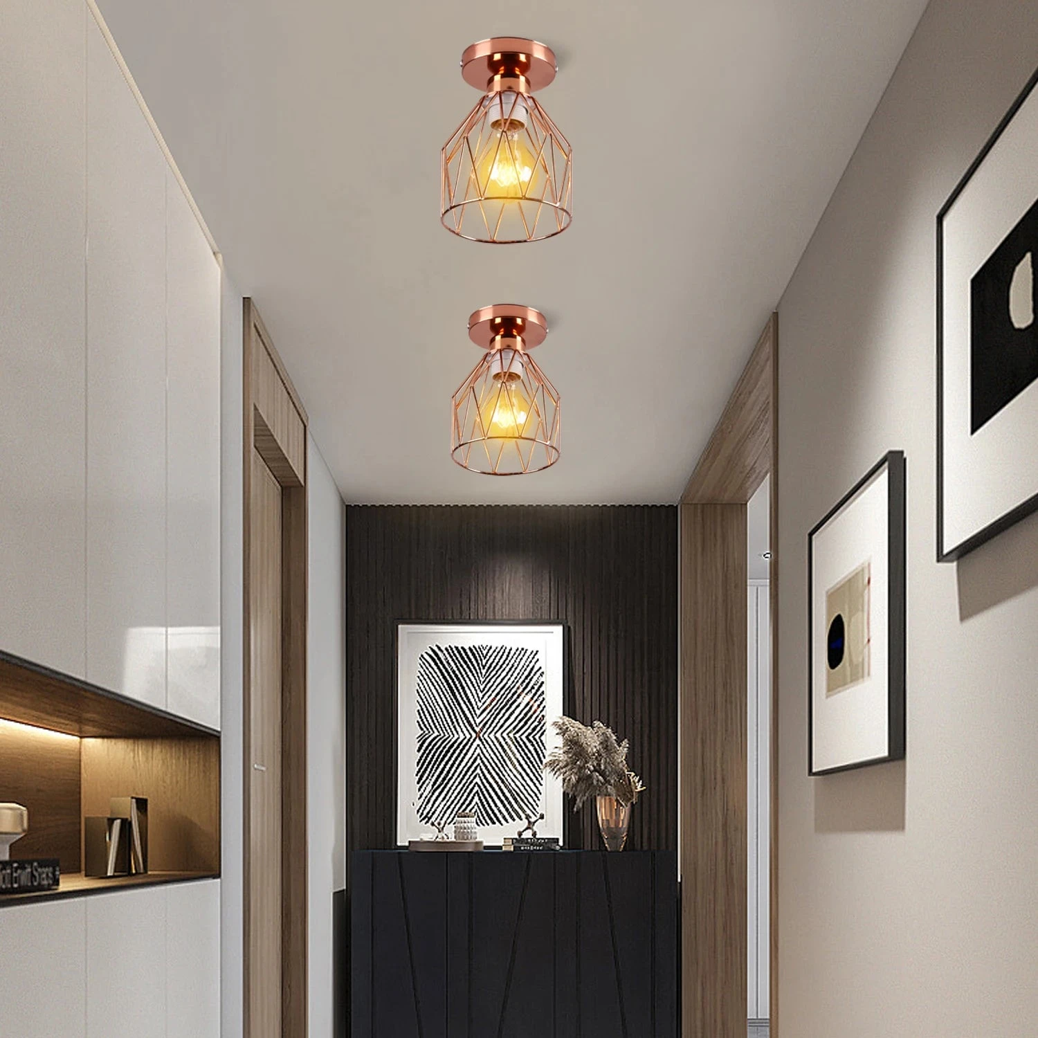 Vintage Plafonnier Rétro LED E27 Support De Lampe Ampoule Abat-jour En Métal Cage Plafonnier Semi-encastré Suspension Décoration 7 Vintage Plafonnier Rétro LED E27 Support De Lampe Ampoule Abat-jour En Métal Cage Plafonnier Semi-encastré Suspension Décoration – Image 5