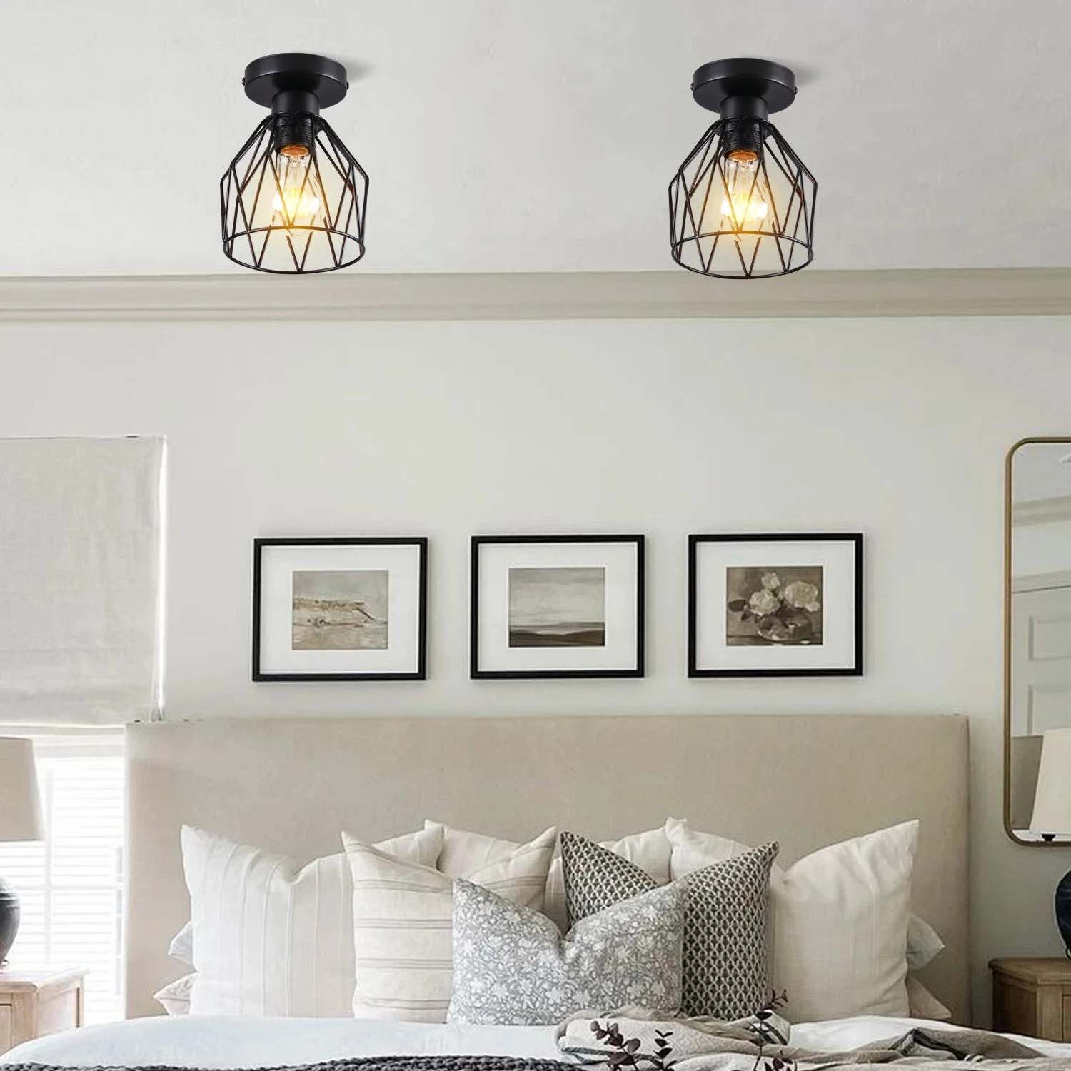 Vintage Plafonnier Rétro LED E27 Support De Lampe Ampoule Abat-jour En Métal Cage Plafonnier Semi-encastré Suspension Décoration 5 Vintage Plafonnier Rétro LED E27 Support De Lampe Ampoule Abat-jour En Métal Cage Plafonnier Semi-encastré Suspension Décoration – Image 3