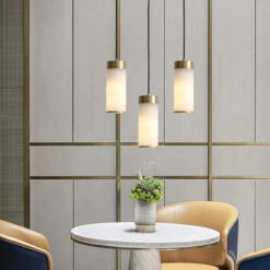 Suspension Rétro En Cuivre Avec Abat-jour En Marbre Pour Intérieur Et Jardin