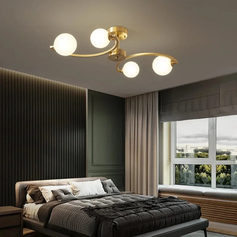 Plafonnier Moderne En Cuivre Doré Avec Boule De Verre Et Led 5 Plafonnier Moderne En Cuivre Doré Avec Boule De Verre Et Led – Image 3