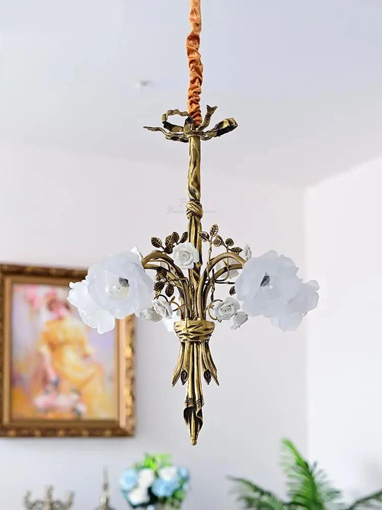 Lustre En Cuivre Avec Verre Rose Style Classique Européen à Led 4 Lustre En Cuivre Avec Verre Rose Style Classique Européen à Led – Image 2