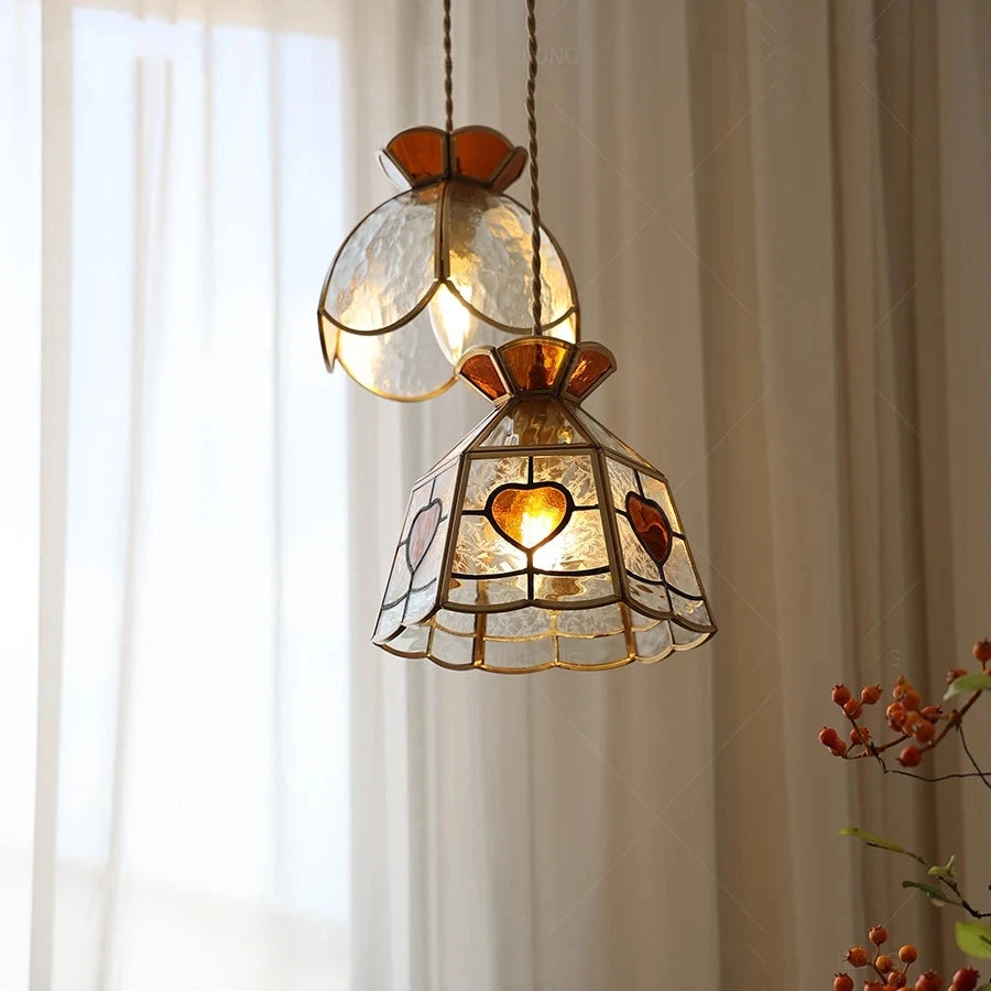 Suspension Vintage En Cuivre Avec Abat-jour En Verre Fait Main 7 Suspension Vintage En Cuivre Avec Abat-jour En Verre Fait Main â Image 5