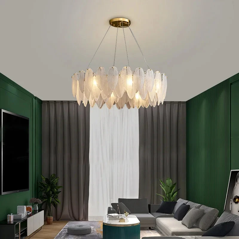 Feather Glass Led Chandelier Pendant Lights Suspension Hanging Lamp For Living Room Bedroom 5 Feather Glass Led Chandelier Pendant Lights Suspension Hanging Lamp For Living Room Bedroom – Image 3