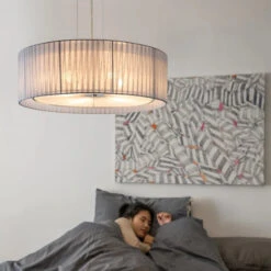 Lustre Nordique Moderne En Fer Avec Abat-jour Tissu Décoratif
