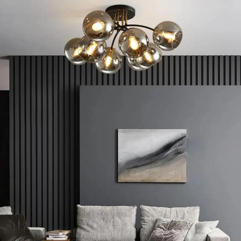 Plafonnier Industriel Design En Verre Fumé Pour Décoration Moderne 6 Plafonnier Industriel Design En Verre Fumé Pour Décoration Moderne – Image 4