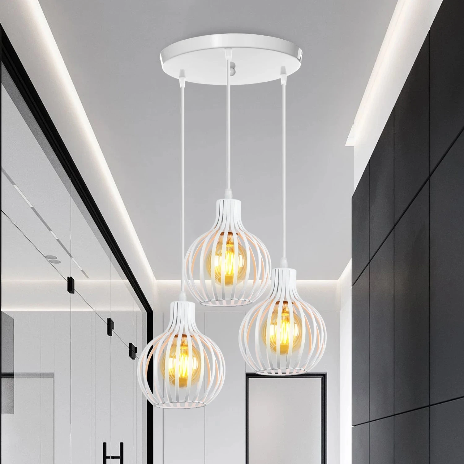 Suspension Industrielle Rétro Avec Abat-jour Géométrique Moderne 4 Suspension Industrielle Rétro Avec Abat-jour Géométrique Moderne – Image 2