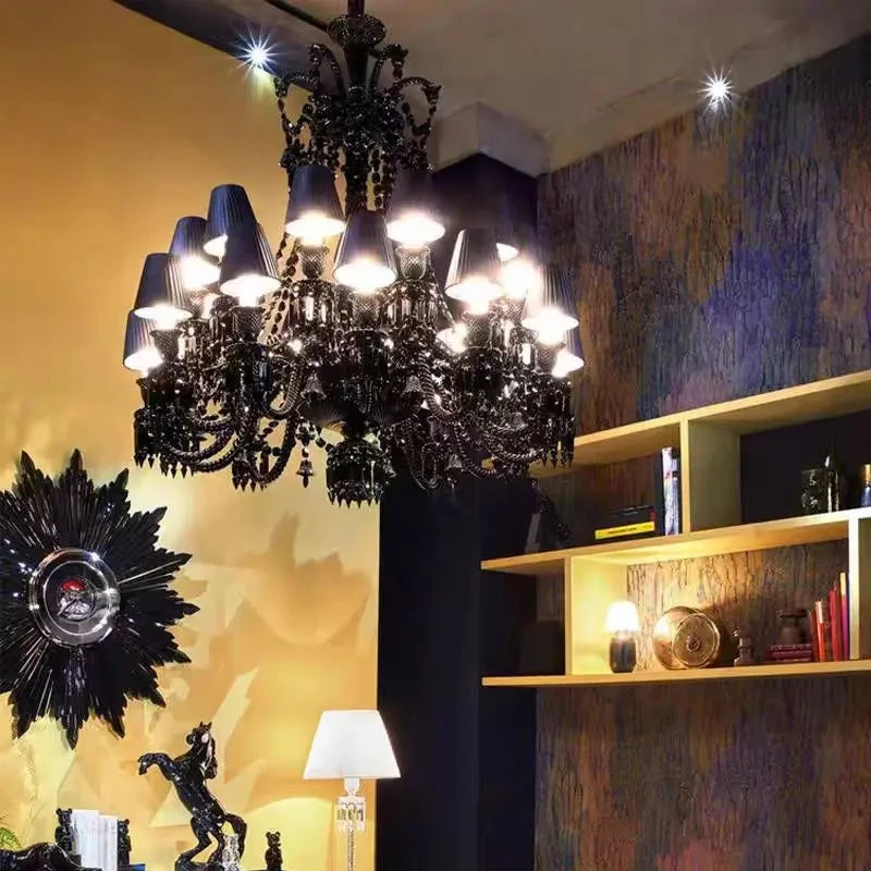 Lustre En Cristal Noir Européen Avec Lampe à Bougie à Led 6 Lustre En Cristal Noir Européen Avec Lampe à Bougie à Led – Image 4