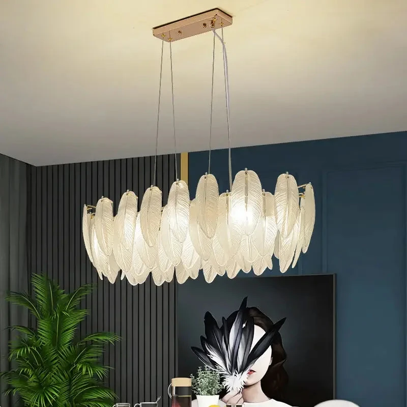 Feather Glass Led Chandelier Pendant Lights Suspension Hanging Lamp For Living Room Bedroom 7 Feather Glass Led Chandelier Pendant Lights Suspension Hanging Lamp For Living Room Bedroom – Image 5