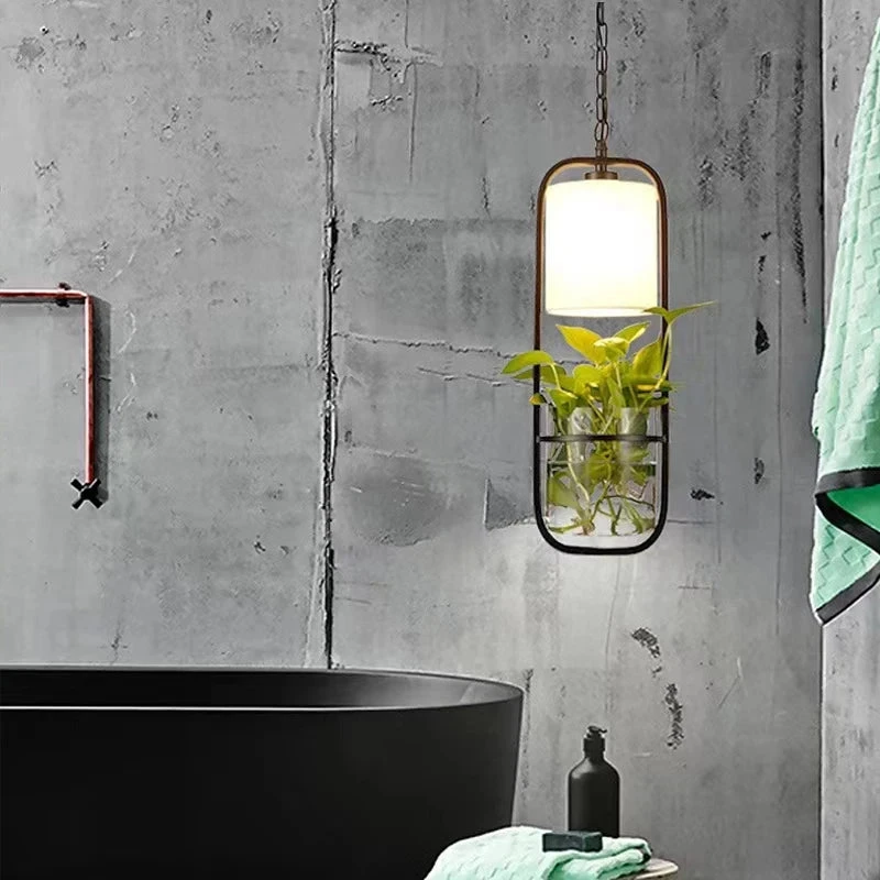 Suspension Moderne En Cage Avec Abat-jour En Verre Et Fer 5 Suspension Moderne En Cage Avec Abat-jour En Verre Et Fer – Image 3