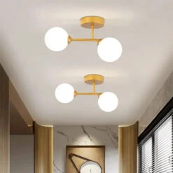 Plafonnier En Verre Moderne Minimaliste Noir Or 1/2 Têtes éclairage Intérieur Pour Couloir Allée Balcon Entrée Vestiaire Luminaires