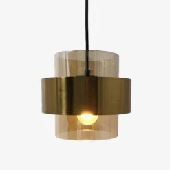 Suspension Design LED Avec Cylindre En Verre Et Metal Doré
