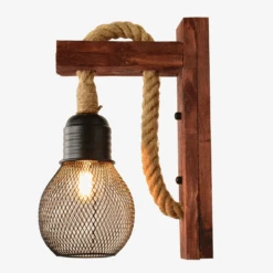 Applique Murale Bois Industriel Métal Corde Chanvre Appliques Escalier Allée Porche -Lumeers Boutique applique murale bois industriel m tal corde chanvre appliques escalier all e porche 3