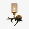 Applique Murale LED Cornes De Cerf En Bois Et Abat-jour En Verre