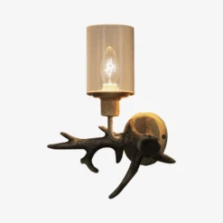 Applique Murale LED Cornes De Cerf En Bois Et Abat-jour En Verre