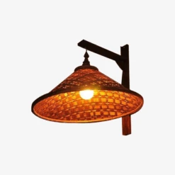 Applique Murale Rustique Avec Abat-jour En Bambou Hat