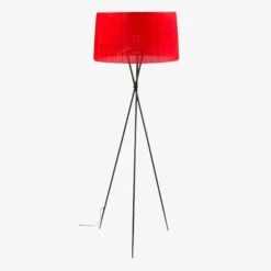 Lampadaire Avec Pieds Croisés Et Abat Jour En Tissu Rouge Nordic