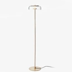 Lampadaire Doré Avec Abat-jour En Verre Arrondi