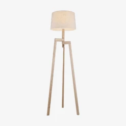 Lampadaire En Bois Modern Wood Sur 3 Pieds Avec Abat-jour En Tissu