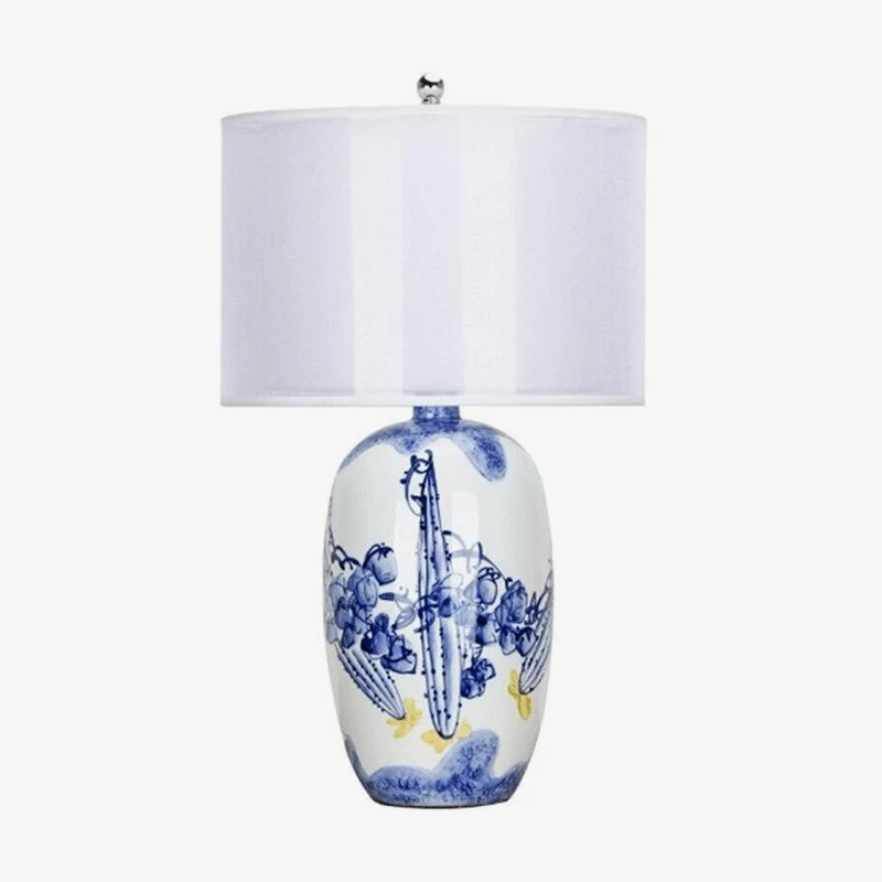 Lampe à Poser LED En Céramique Blanc Et Bleu Avec Abat-jour Style Japonais 3 Lampe à Poser LED En Céramique Blanc Et Bleu Avec Abat-jour Style Japonais
