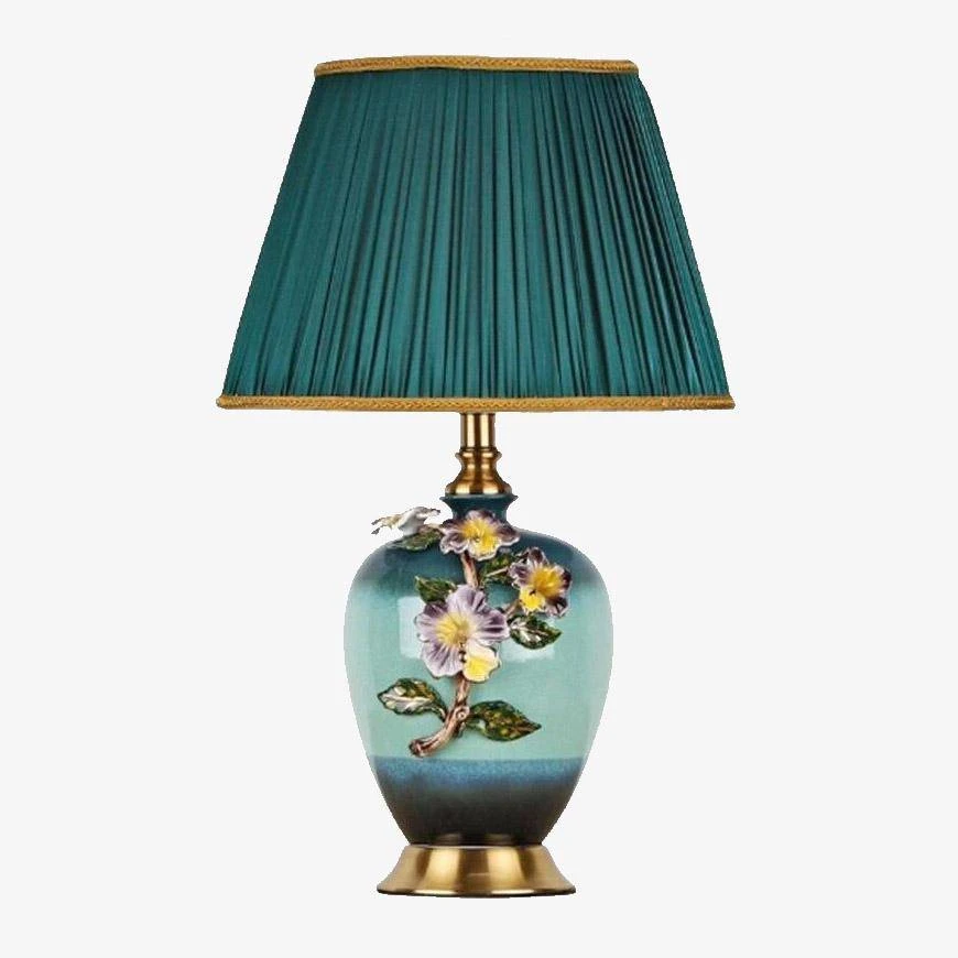 Lampe à Poser LED En Céramique Et Fleurs Avec Abat-jour Coloré Style Japonais 3 Lampe à Poser LED En Céramique Et Fleurs Avec Abat-jour Coloré Style Japonais