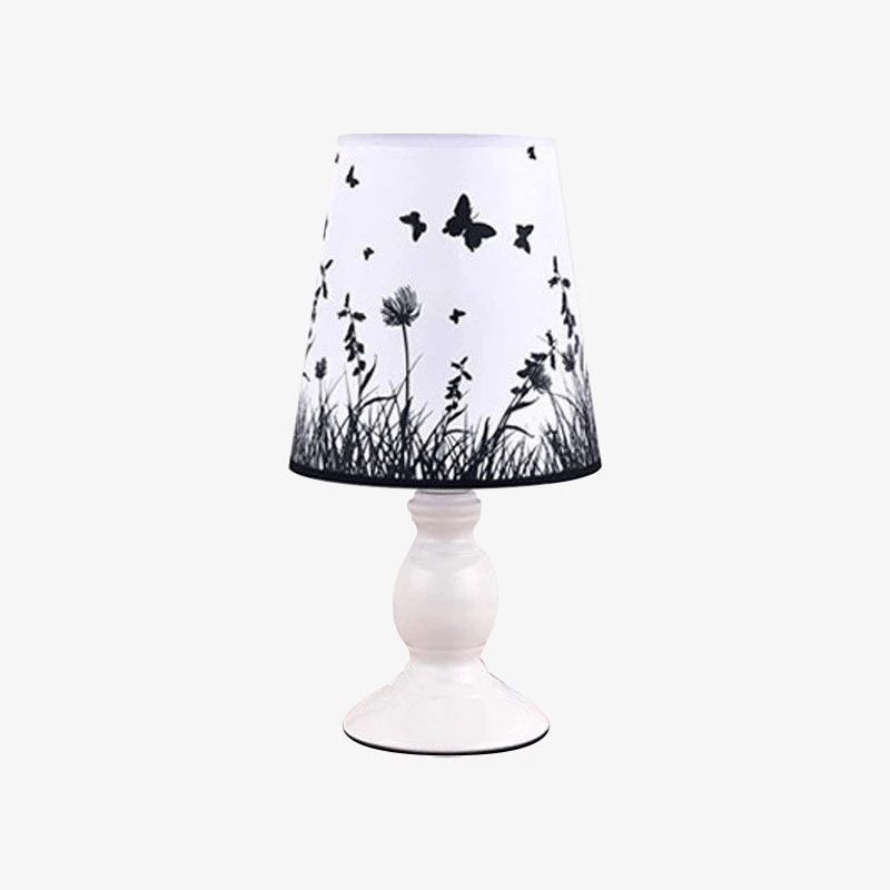 Lampe De Chevet Blanche Avec Abat-jour En Tissu Avec Papillon Et Fleurs 3 Lampe De Chevet Blanche Avec Abat-jour En Tissu Avec Papillon Et Fleurs