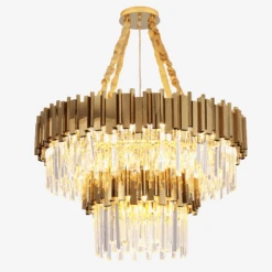 Lustre En Cristal Doré Design Moderne Avec éclairage Led