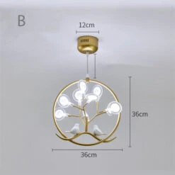 Lustre Moderne Avec Arbre Et Oiseaux Dans Anneau Rhym -Lumeers Boutique lustre moderne avec arbre et oiseaux dans anneau rhym b dore