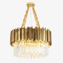Lustre Moderne En Cristal Doré Avec Lampe Led Ronde