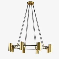 Lustre Moderne Et Design LED Avec Cercle Noir Et Spots Dorés