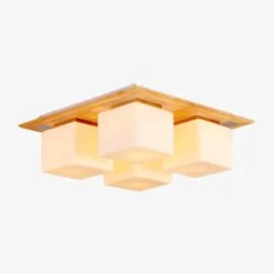 Plafonnier Design En Bois Avec Lampes Rectangles
