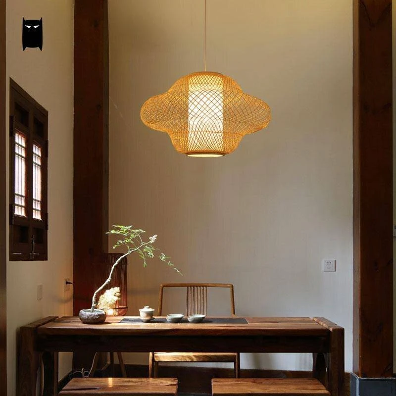 Suspension En Rotin LED Avec Abat-jour Aux Formes Arrondies 4 Suspension En Rotin LED Avec Abat-jour Aux Formes Arrondies â Image 2