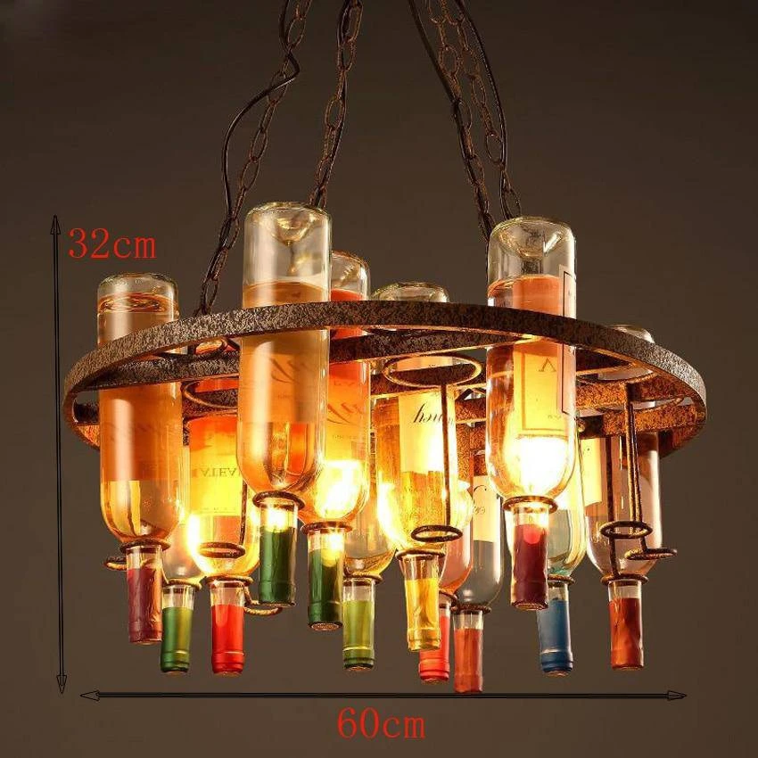 Lustre Rustique En Métal Rétro Et Bouteilles En Verre Colorées 60x32cm 7 Lustre Rustique En Métal Rétro Et Bouteilles En Verre Colorées 60x32cm – Image 5