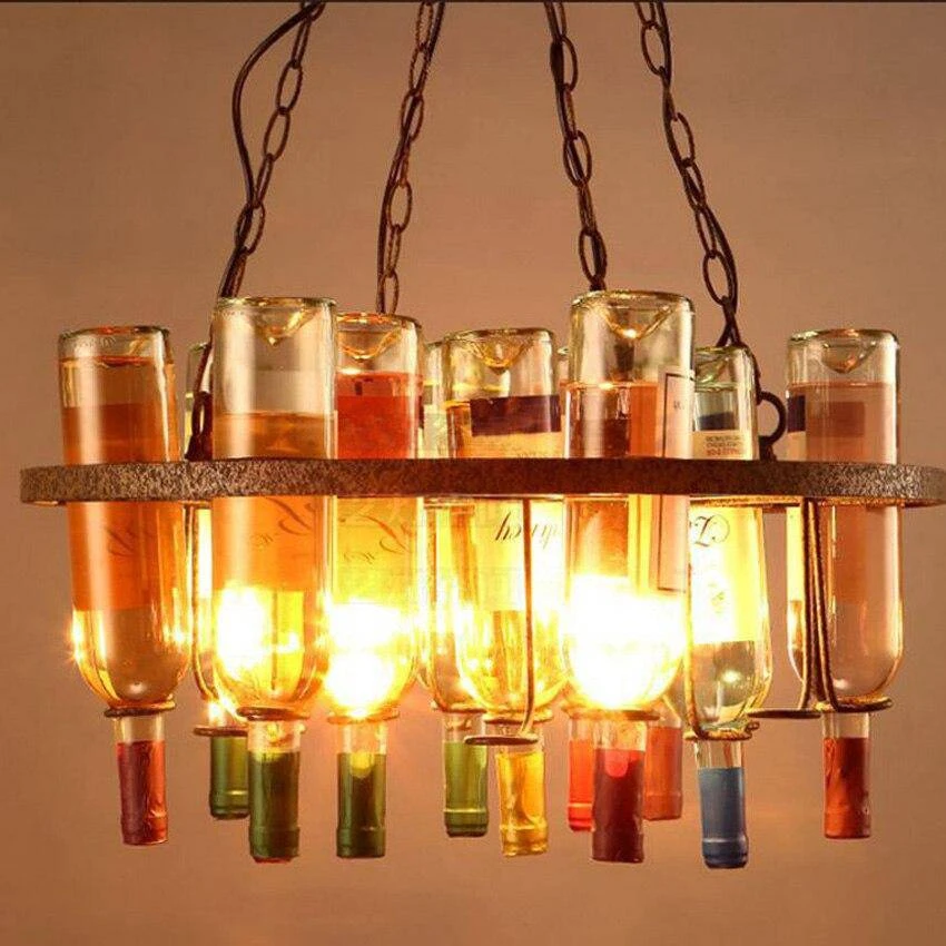 Lustre Rustique En Métal Rétro Et Bouteilles En Verre Colorées 60x32cm 6 Lustre Rustique En Métal Rétro Et Bouteilles En Verre Colorées 60x32cm – Image 4