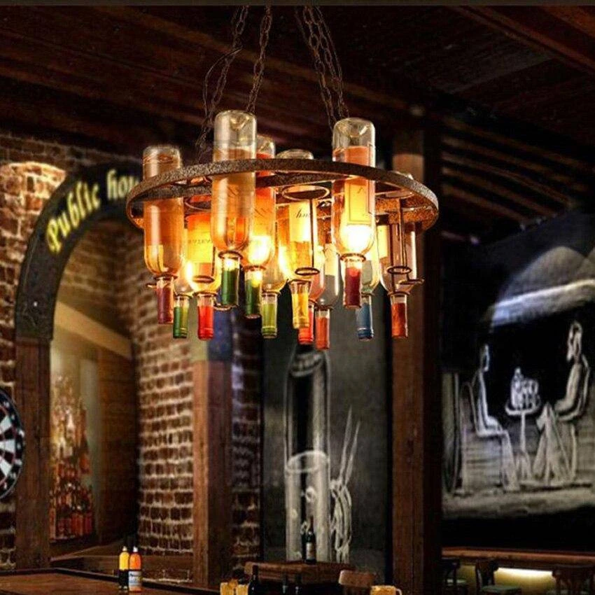 Lustre Rustique En Métal Rétro Et Bouteilles En Verre Colorées 60x32cm 4 Lustre Rustique En Métal Rétro Et Bouteilles En Verre Colorées 60x32cm – Image 2