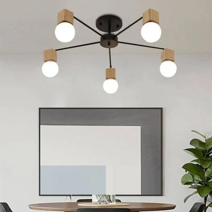 Plafonnier LED En Bois Et Métal à Une Ou Plusieurs Lampes 5 Plafonnier LED En Bois Et Métal à Une Ou Plusieurs Lampes – Image 3