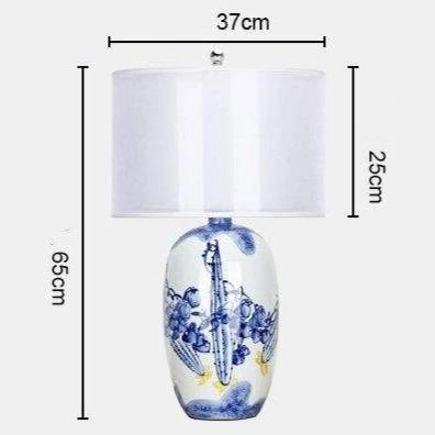 Lampe à Poser LED En Céramique Blanc Et Bleu Avec Abat-jour Style Japonais 6 Lampe à Poser LED En Céramique Blanc Et Bleu Avec Abat-jour Style Japonais – Image 4