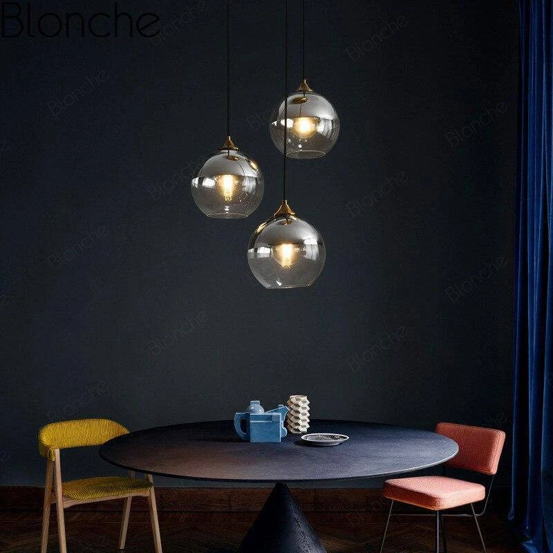 Suspension Design LED Avec Boule En Verre Fumé Loft 4 Suspension Design LED Avec Boule En Verre Fumé Loft – Image 2